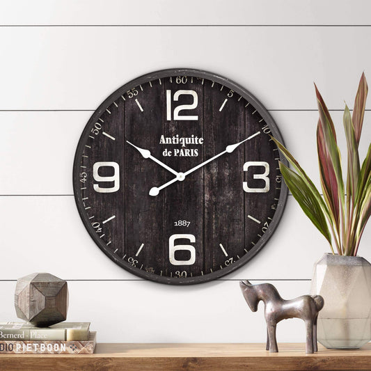 Antiquite de Paris Brown Round Metal Wall Clock