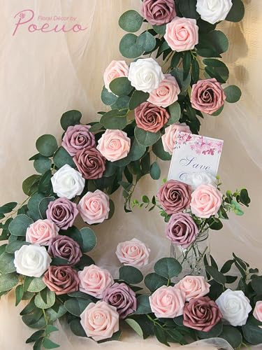 Faux Rose Flowers Wedding Flowers with Leaves and Stems